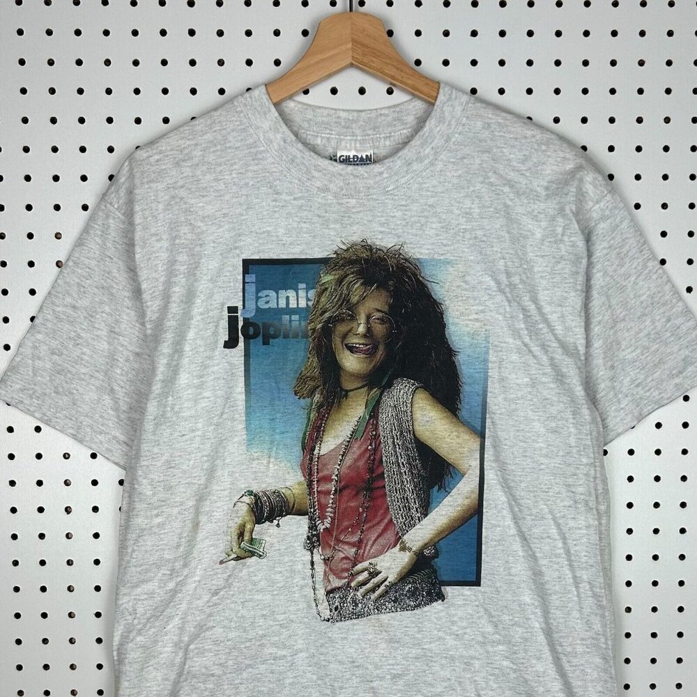 Vintage Janis Joplin Graphic T Shirt Size Medium Double Sided Music Band Heather
